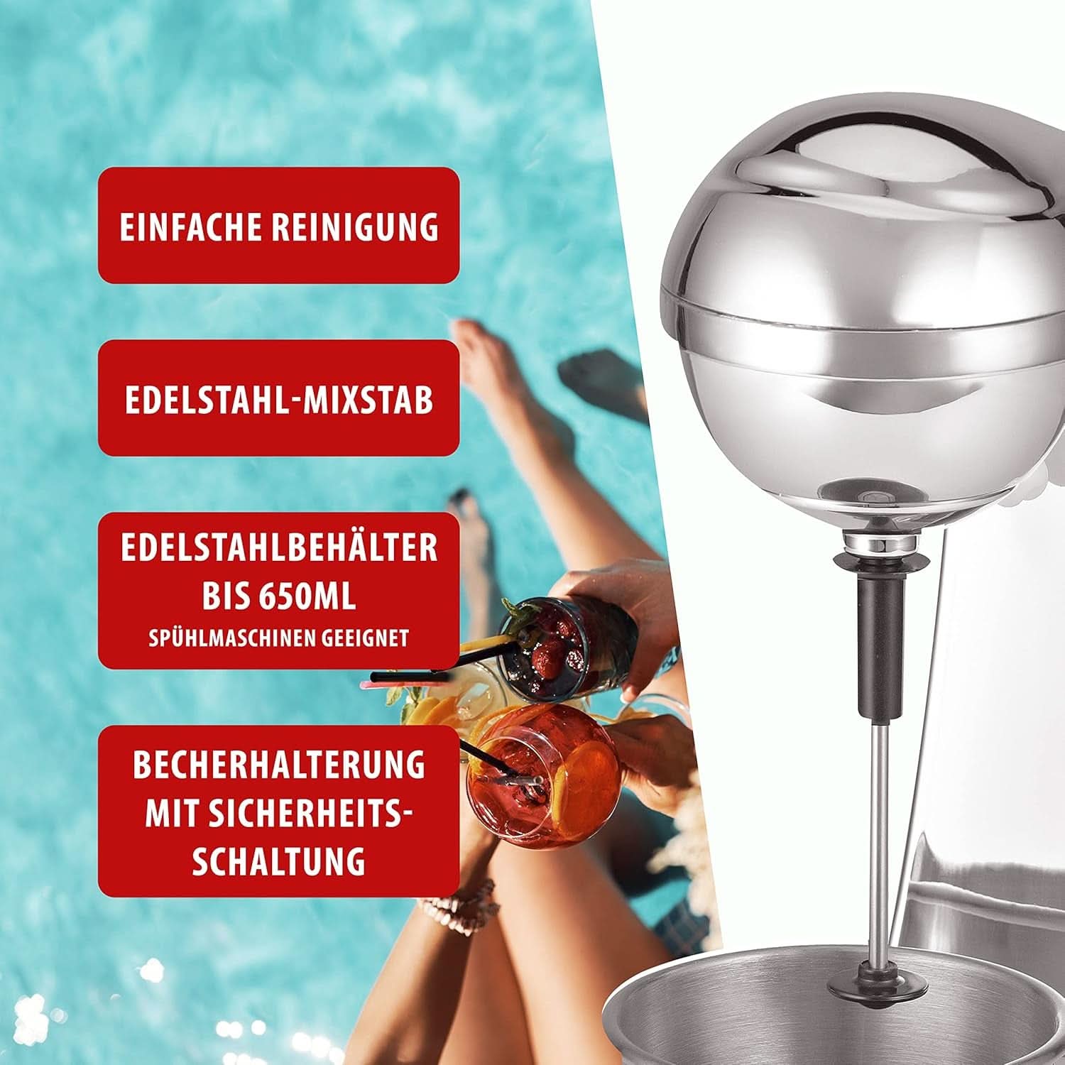 Clatronic® Barmixer U. Milchaufschäumer | Smoothie Maker | 650Ml Edelstahlbehälter | Praktischer Becherhalter | Mixer | 2 Geschwindigkeitsstufen | Kraftvoller 65 Watt Motor | Chromdesgin | BM 3472 Bucatarie Naty Shop