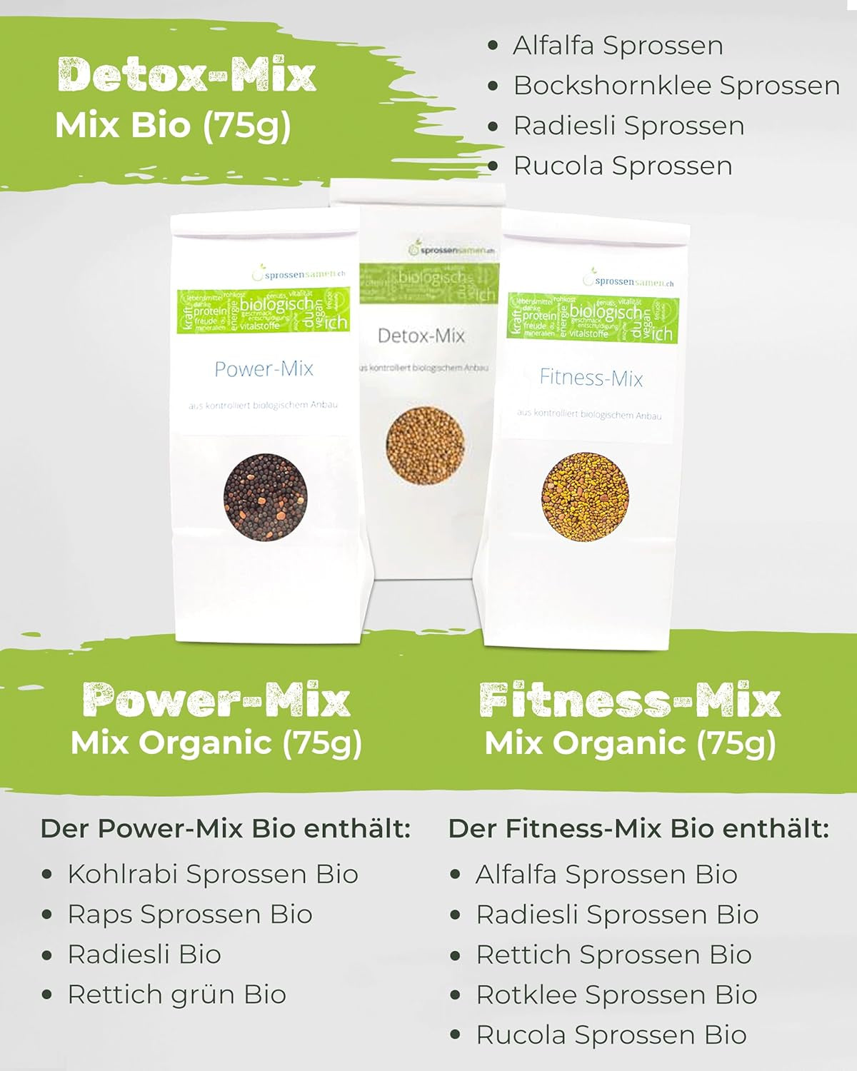 Set borcan pentru germinare 3100 ml cu set cadou - Mix Fitness Organic, Mix Power și Mix Detox, 75 g fiecare - Borcan pentru germinare - incl. capac borcan, suport și sită