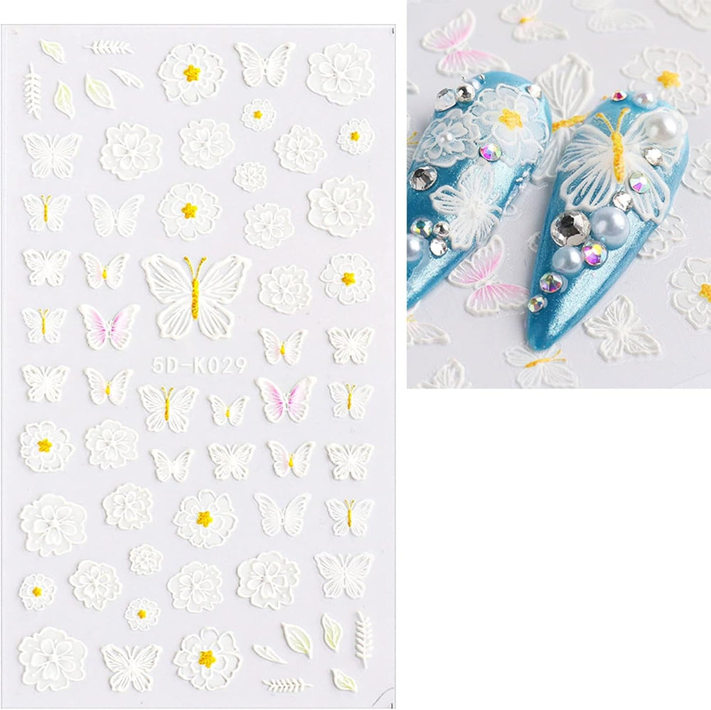 JMEOWIO 3D Nagelsticker Blume Frühlings Nail Art Sticker Selbstklebend Nagelaufkleber 5D Stereoskopisch Sommer Bunter Blumen Dekoration Nageldesign Zubehör 4 Blatt