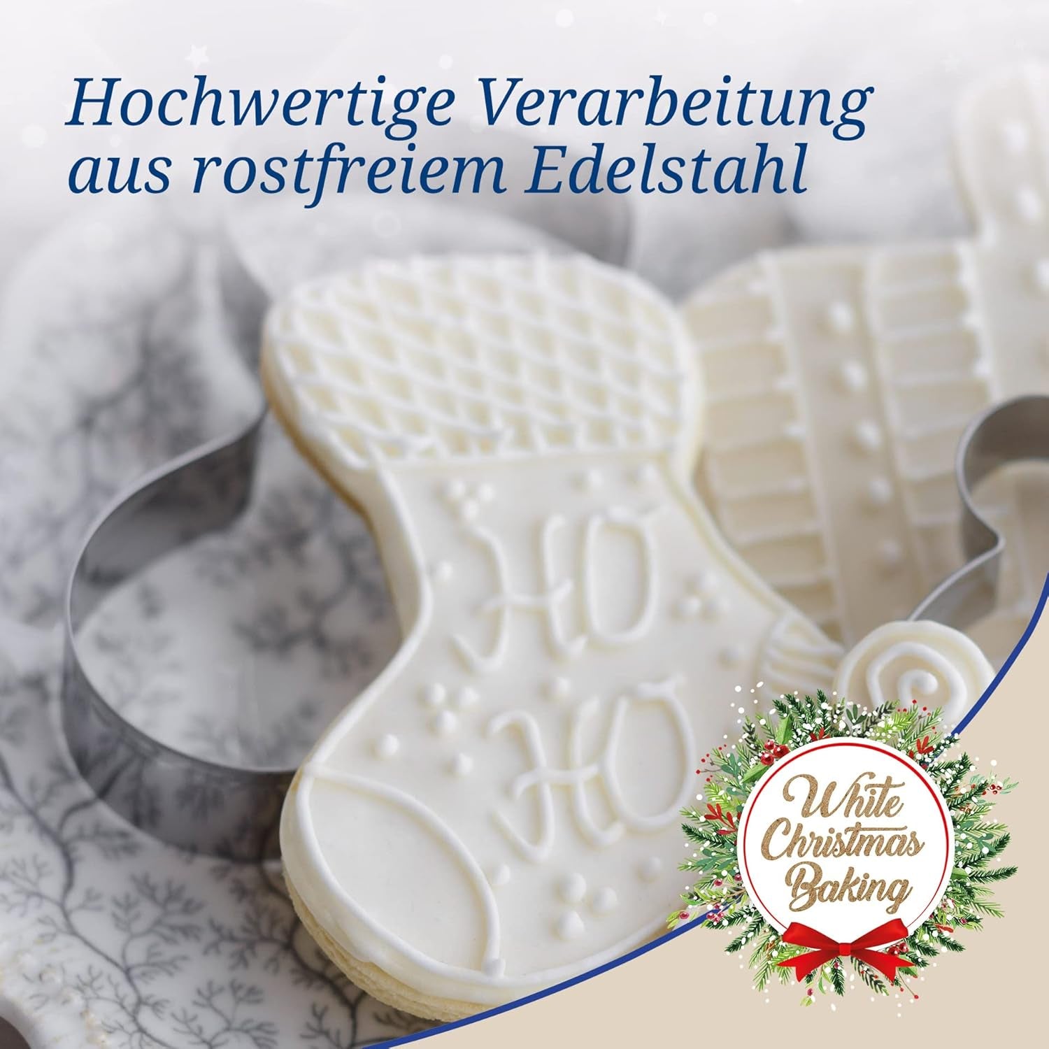 Forme de biscuiți de Crăciun Dr. Oetker, Set de 3 – Forme de biscuiți albe pentru copt de Crăciun – Forme de biscuiți din oțel inoxidabil pentru Crăciun