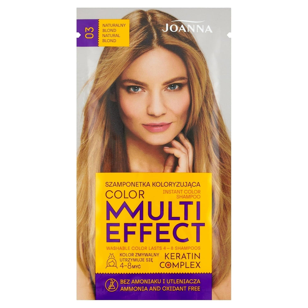 Șampon colorant Joanna "Multi Effect" - Șampon colorant pentru păr într-un plic - Rezistă între 4 și 8 spălări - Colorarea părului fără amoniac și agenți oxidanți - Cappuccino aromat Vopsea pentru par Naty Shop Blond natural