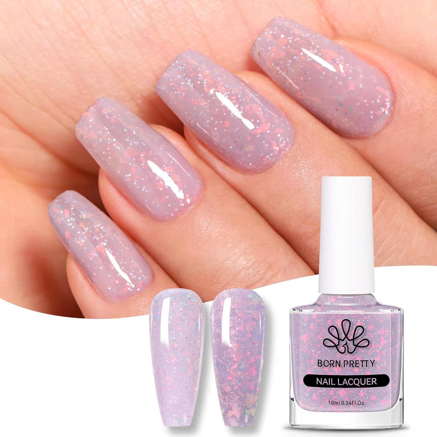 Born Pretty Oja cu Glitter, Rainbow Shining Glitter Super Shine Oja Nail Art Neagră