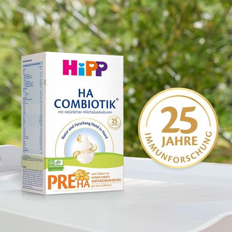 HiPP PRE HA Combiotik (4 x 600g), formulă de lapte praf hidrolizată pentru sugari de la naștere, cu culturi naturale de acid lactic, pentru sisteme imunitare sensibile