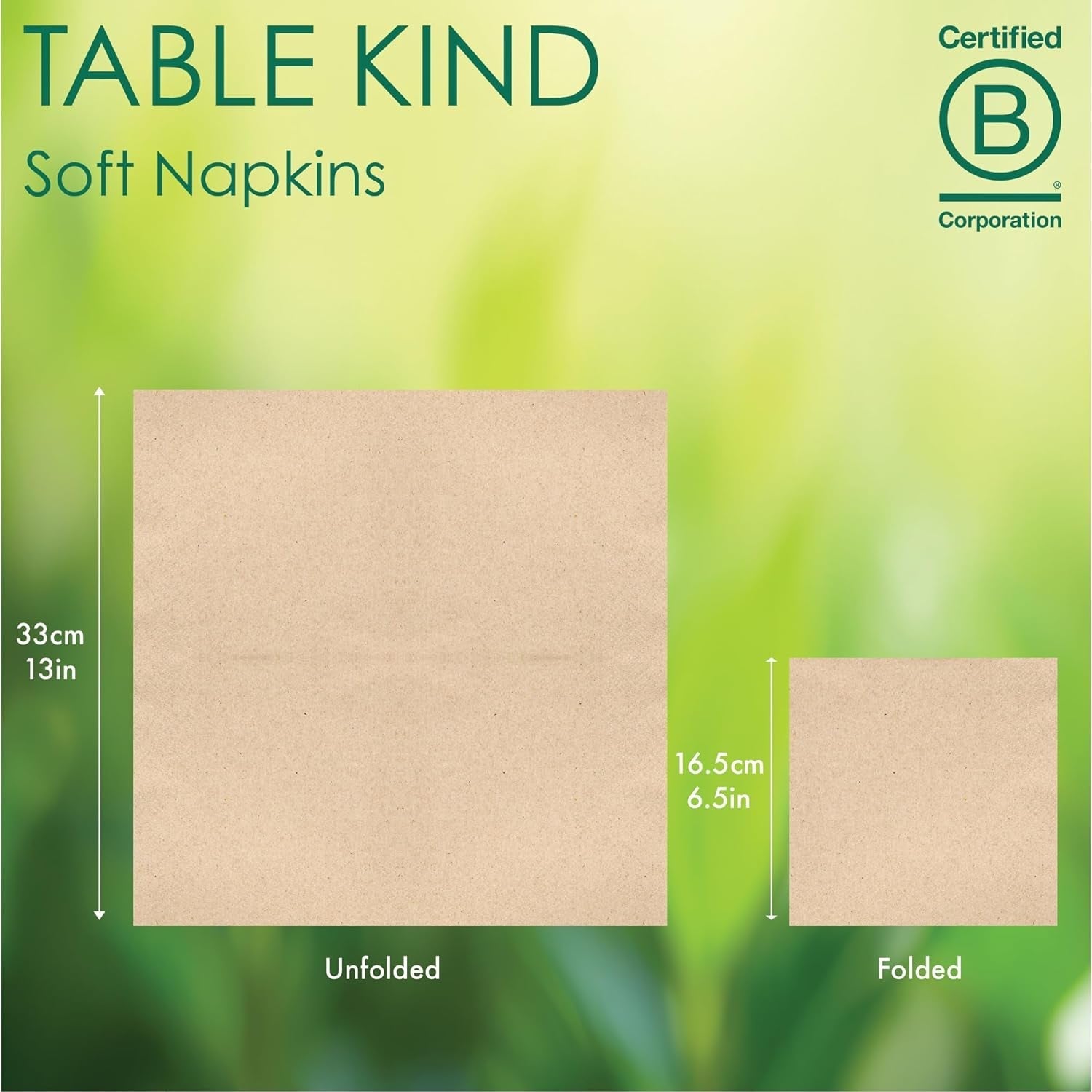 Table Kind | 100 pachet vrac Șervețele moi din hârtie reciclată, șervețele de petrecere de unică folosință maro, potrivite pentru uz zilnic, ecologice, Kraft, nealbite, compostabile, fabricate în UE, 2Ply, 33cm