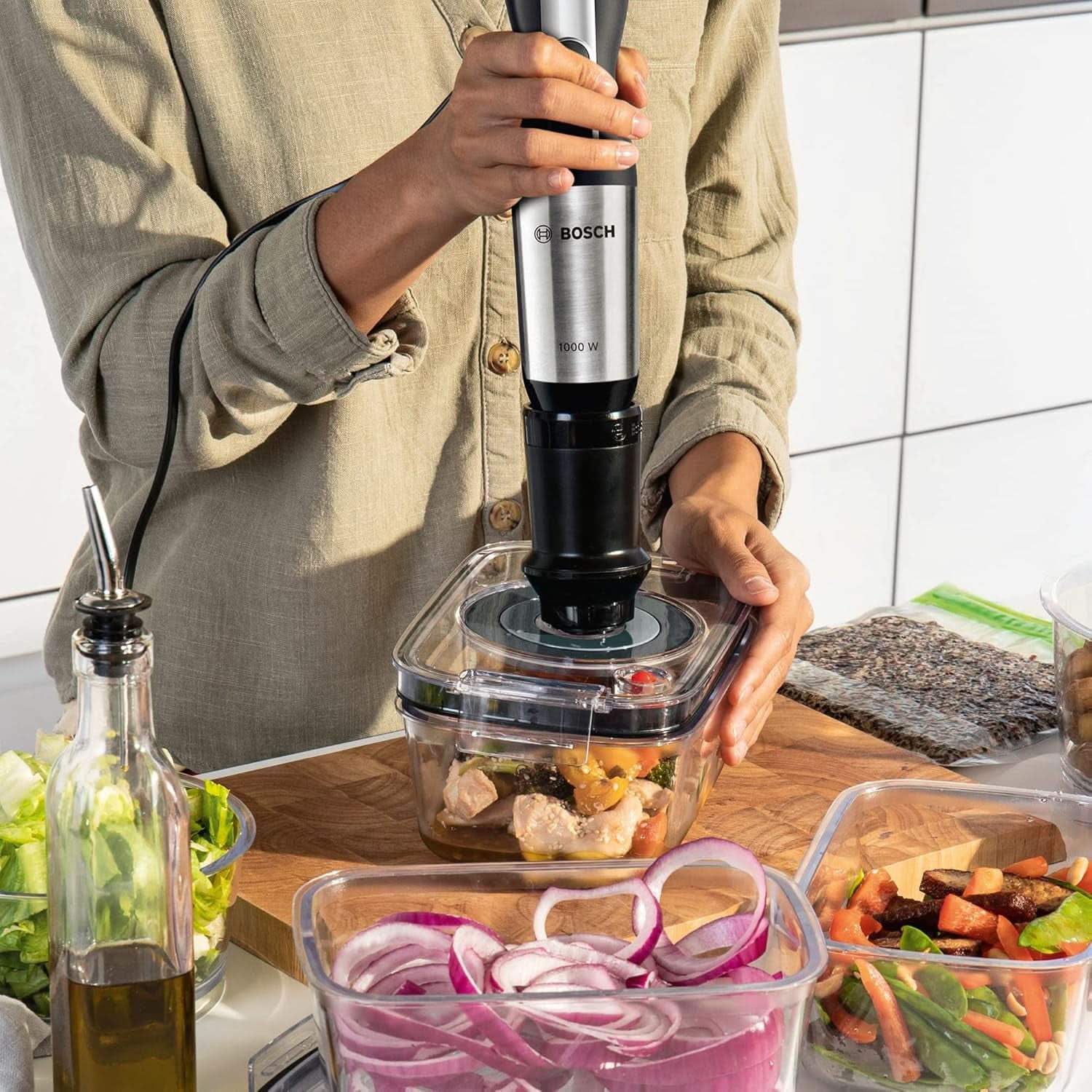 Bosch Ergomixx Style Stabmixer MS6CM61V2, Vakuum-Funktion, Vakuum-Pumpe, Vakuum-Beutel, 4-Klingen-Messer, 12 Stufen, Turbo-Funktion, 1000 W, Schwarz/Anthrazit Mama si Copilul Naty Shop