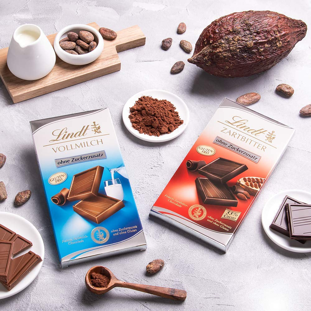 Ciocolată neagră fără zahăr adăugat | Tabletă 100g | Cea mai fină cu 55% cacao, fără gluten | Tabletă de ciocolată | Set cadou de ciocolată (pachet de 4)