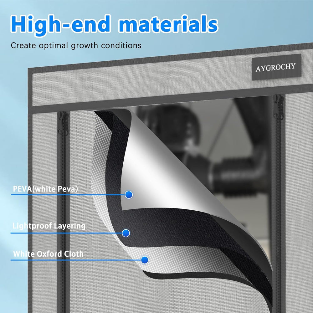 Cort de creștere Aygrochy 60x60x160cm, cort de creștere de interior cu PEVA alb reflectorizant, tavă inferioară detașabilă, pentru spațiu de creștere a plantelor