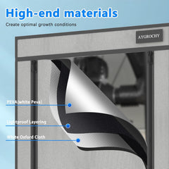Cort de creștere Aygrochy 60x60x160cm, cort de creștere de interior cu PEVA alb reflectorizant, tavă inferioară detașabilă, pentru spațiu de creștere a plantelor