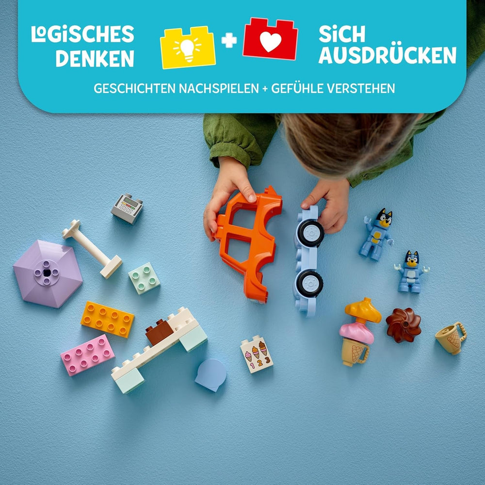 LEGO DUPLO Bluey: Ausflug zur Eisdiele mit Bluey - Lernspielzeug für Kleinkinder - Mit Spielzeug Auto und 2 Minifiguren - Geschenk für Mädchen & Jungen ab 2 Jahren - 10458