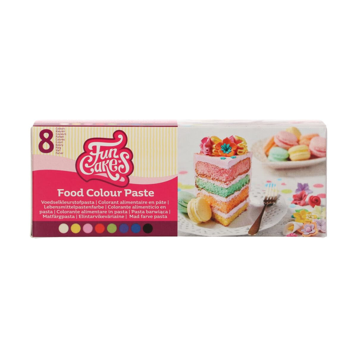 Set de coloranți alimentari Funcakes Paste Colorants, 8 piese: Colorant alimentar concentrat pentru aluat, cremă, fondant, marțipan, aluat, pastă de modelat și pastă pentru flori. Halal.