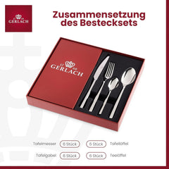 Gerlach Modern Besteck-Set Für 6 Personen Spülmaschinenfest Essbesteck Aus Edelstahl Elegantes Besteck Mit Messer Gabel Löffel Und Teelöffel Tafelbesteck Rostfrei 24 Stk Naty Shop