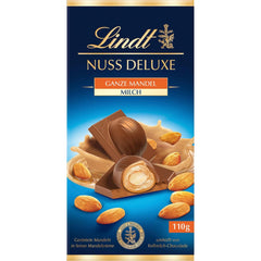 Lindt Chocolate | NUT DELUXE Baton de ciocolată cu lapte și migdale | 110g | Ciocolată cu lapte cu migdale prăjite într-o cremă fină de migdale | Baton de ciocolată