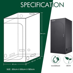 Cort de creștere 80x80x180 cm, cort de creștere cu tavă de bază detașabilă și impermeabilă, dimensiune ideală pentru hidroponie, de