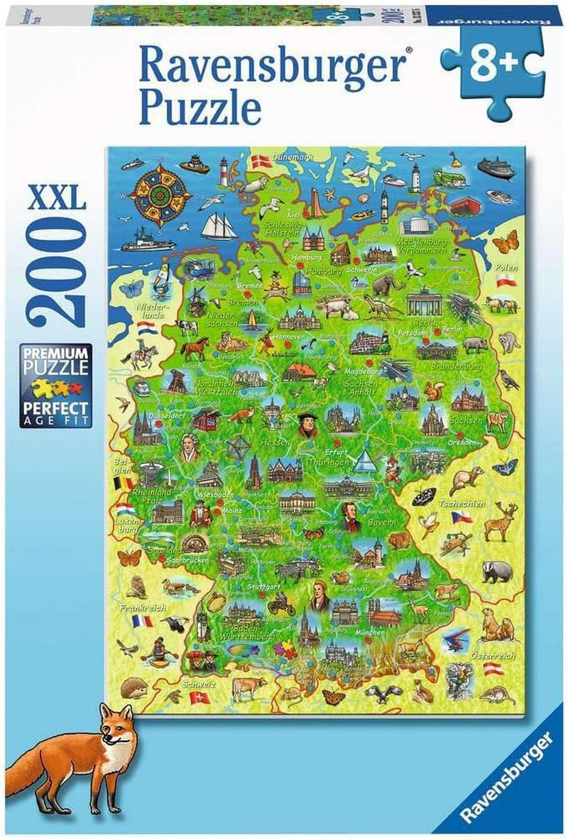 Puzzle pentru copii Ravensburger - Harta colorată a Germaniei - puzzle de 200 de piese pentru copii cu vârsta de 8 ani și peste Puzzle Naty Shop Titlu implicit