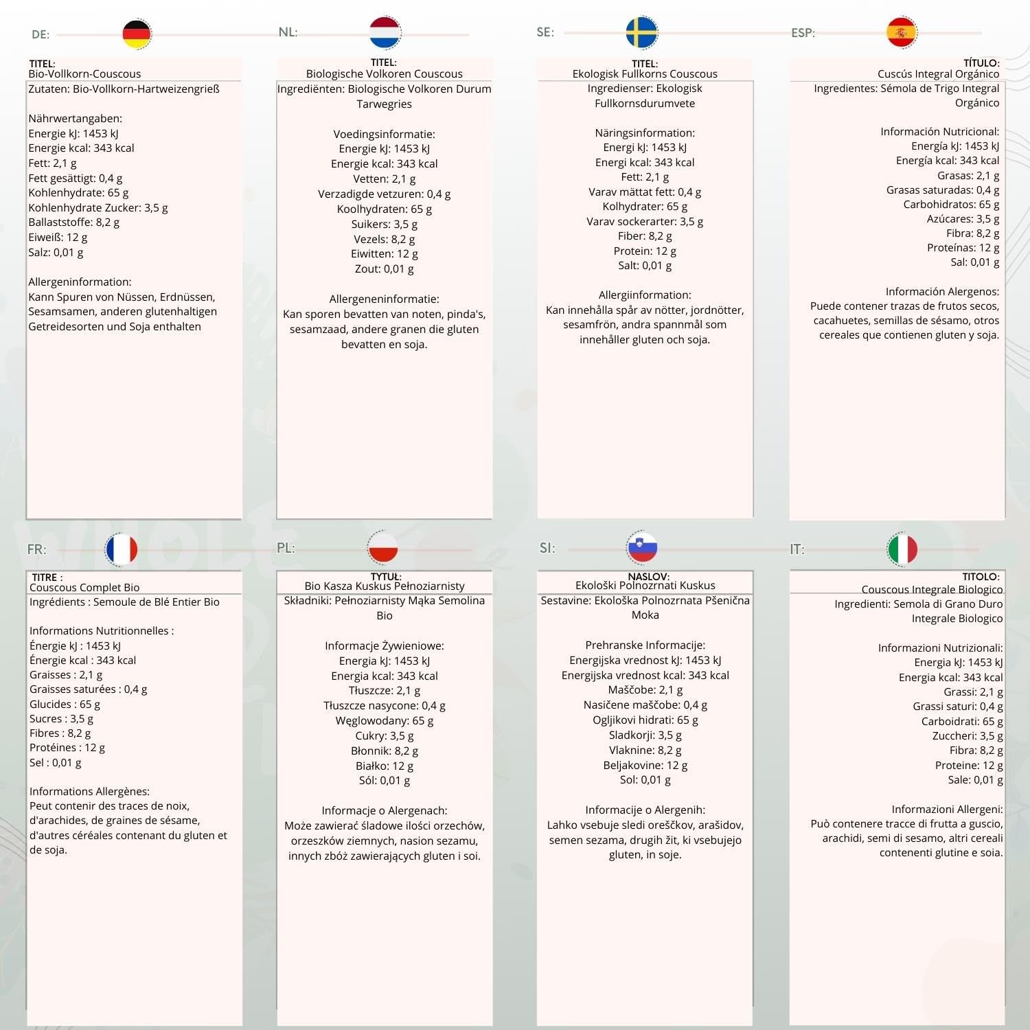 Cuscus integral organic Wholefood Earth – 1kg | Crud | Fără OMG | Vegan | Bogat în fibre | Certificat organic