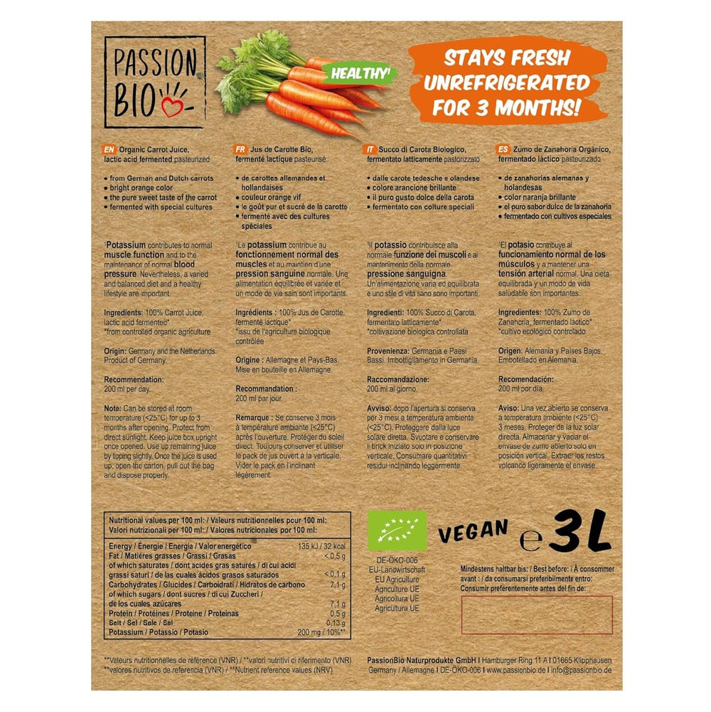 Suc organic de morcovi - Fabricat din morcovi germani și olandezi, 3 litri Bauturi fara alcool Naty Shop
