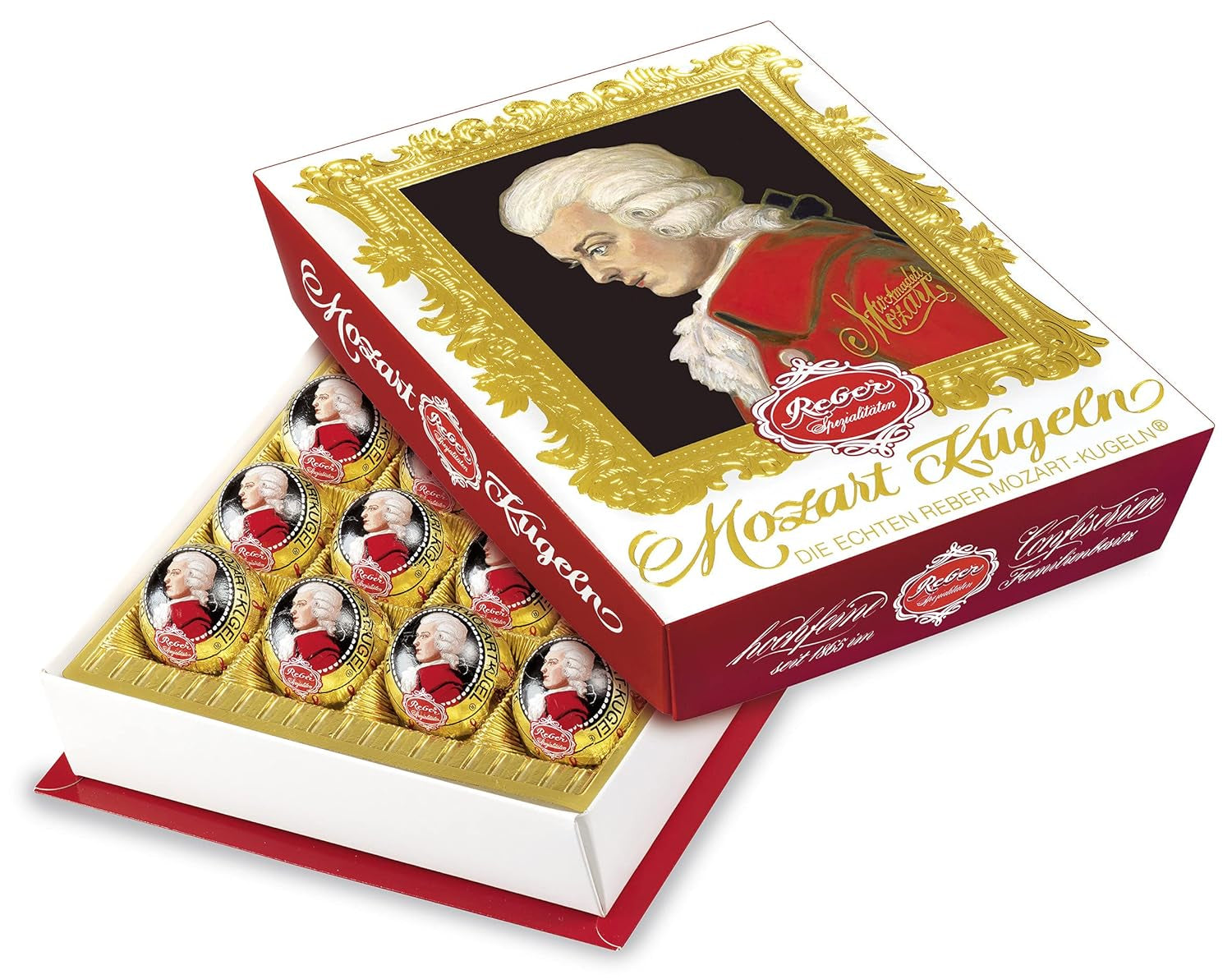 Bile Reber Mozart cu ciocolată neagră, pachet de 6 cu marțipan și nuga, vegane - 1 x 120 g
