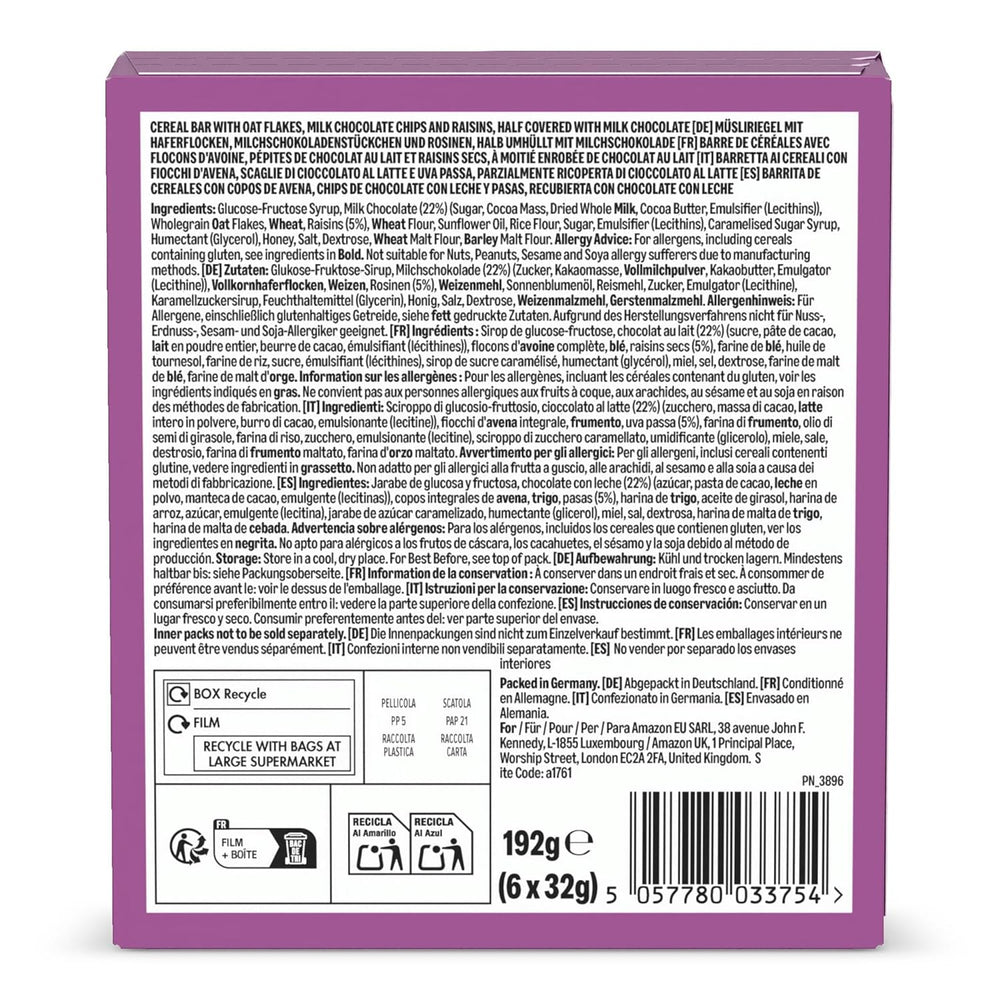 Baton Muesli cu ciocolată și stafide de la Amazon, 192g