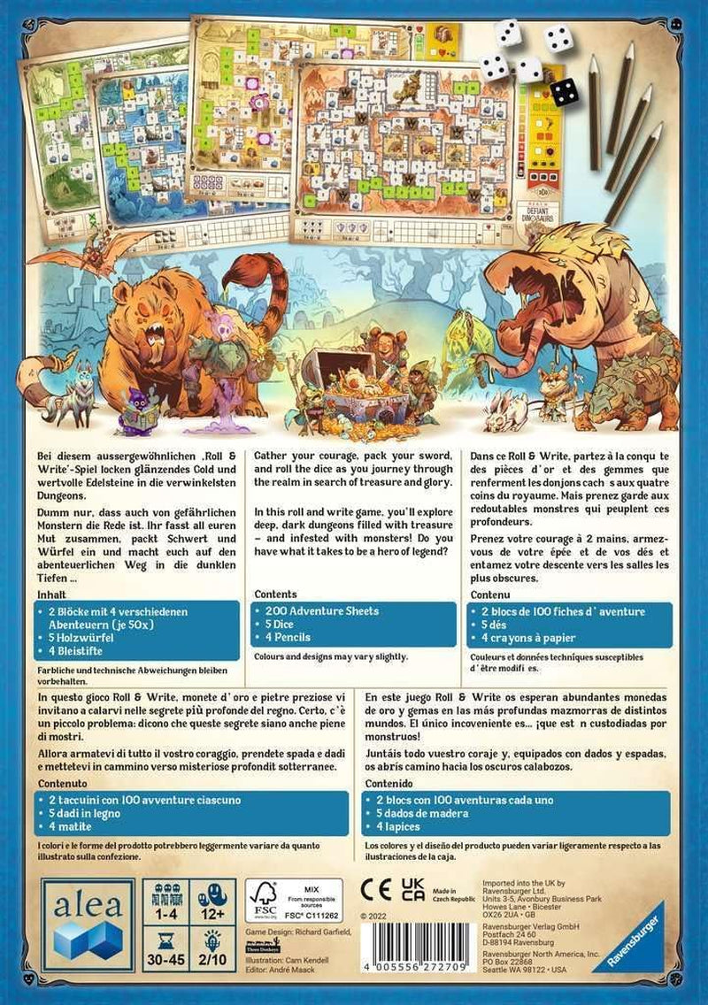 Ravensburger 27270 - Dungeons, Dice and Danger, joc de strategie Alea, joc de zaruri pentru adulți, joc de rostogolit și scris pentru vârste de 12 ani și peste