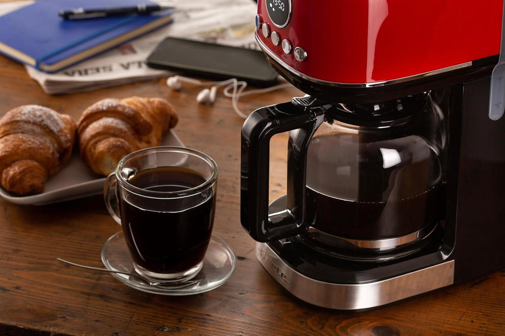 Ariete, Espressor cu filtru Moderna 1396 pentru prepararea cafelei americane, pentru până la 15 cești, carafă din sticlă, placă de încălzire, afișaj LCD, filtre detașabile și lavabile, alb