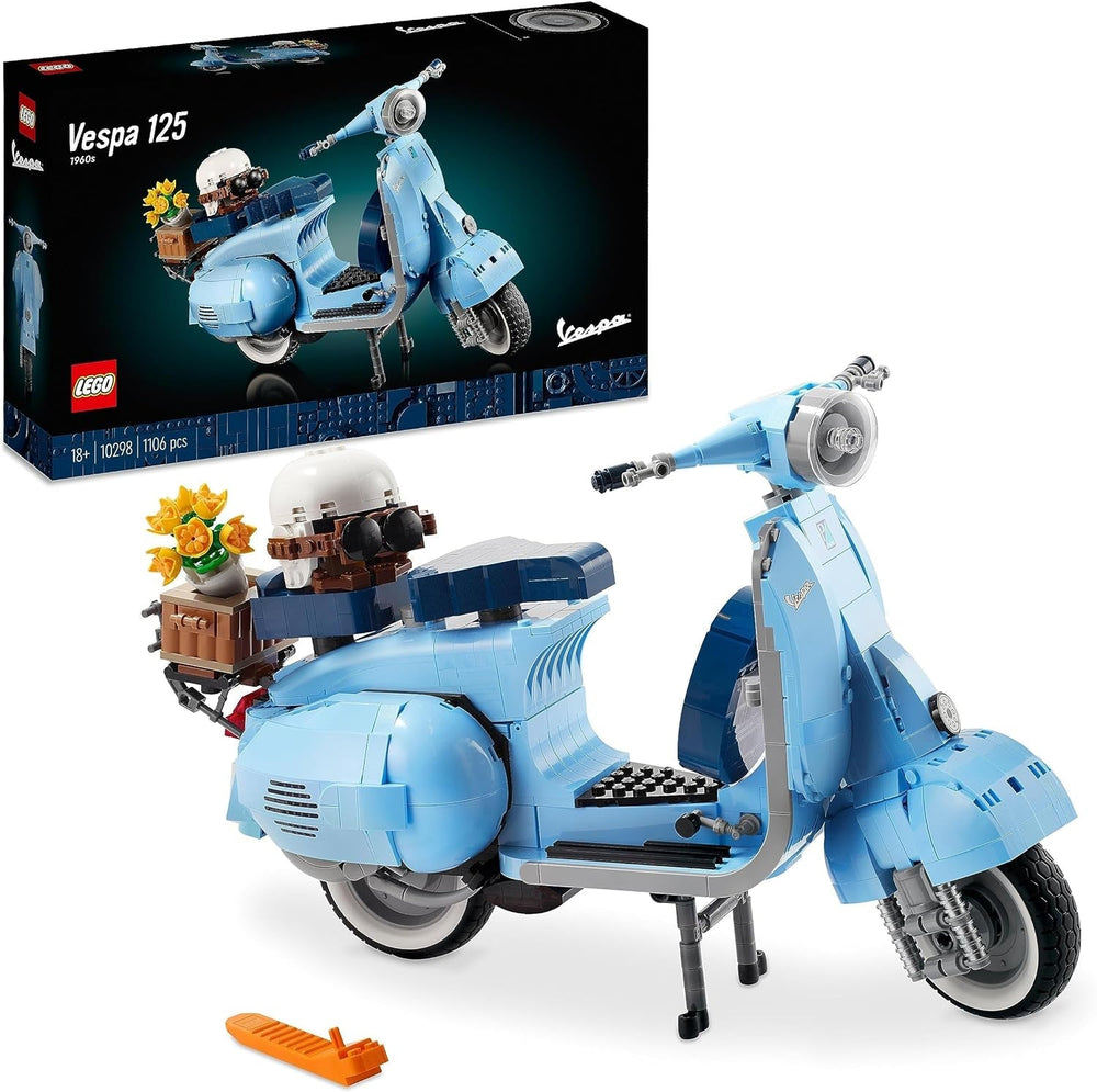 LEGO Icons Vespa 125, Model de motocicletă de construit, Scuter de epocă din Italia, Kit model pentru adulți, Piesă de afișare ca decor pentru cameră, Cadouri pentru femei și bărbați 10298 Seturi de constructie Besuche den LEGO-Store Singur Ambalaj standard
