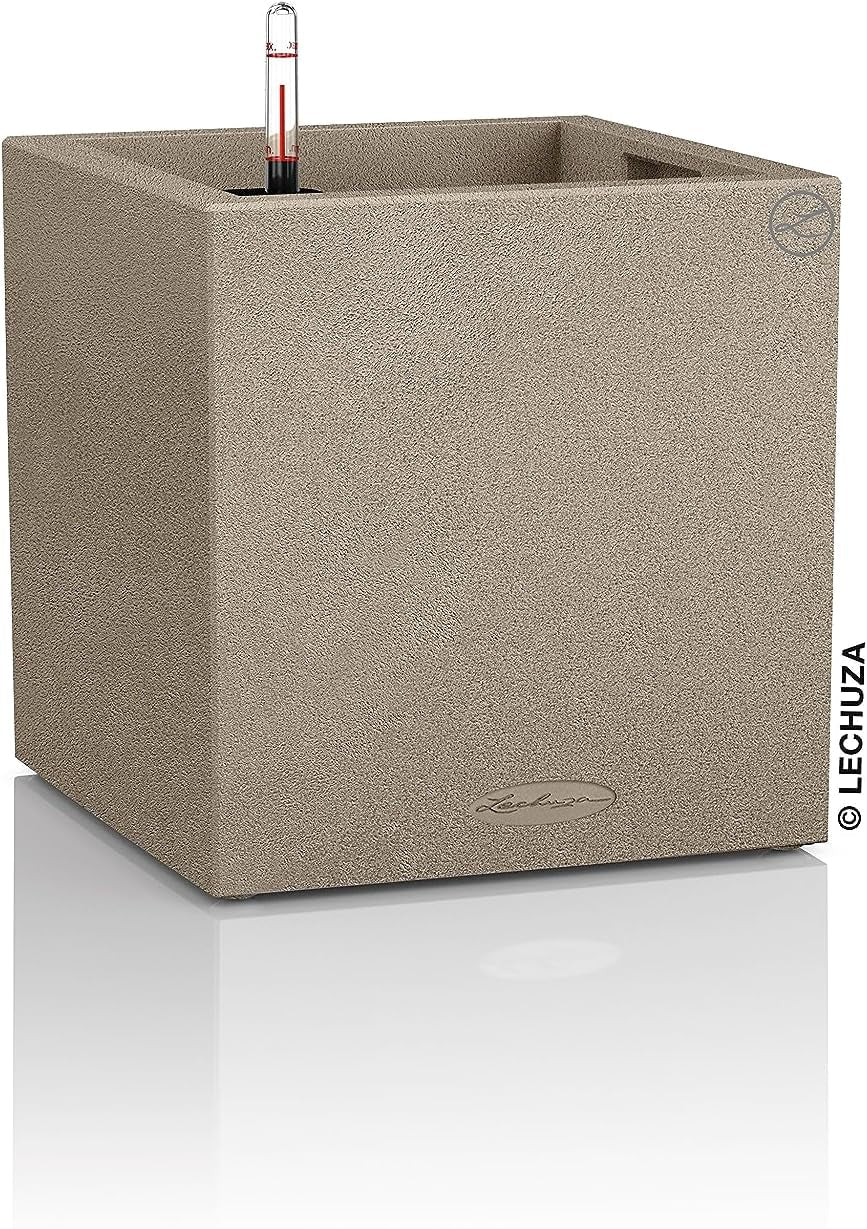 Lechuza CANTO Stone 30 înălțime, Negru grafit, Plastic de înaltă calitate, Include sistem de udare, Inserție de plantare detașabilă, Pentru uz interior și exterior, 13602, 30x30x56 cm