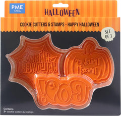 Forme și ștampile pentru biscuiți de Halloween - Halloween fericit (set de 3 piese)