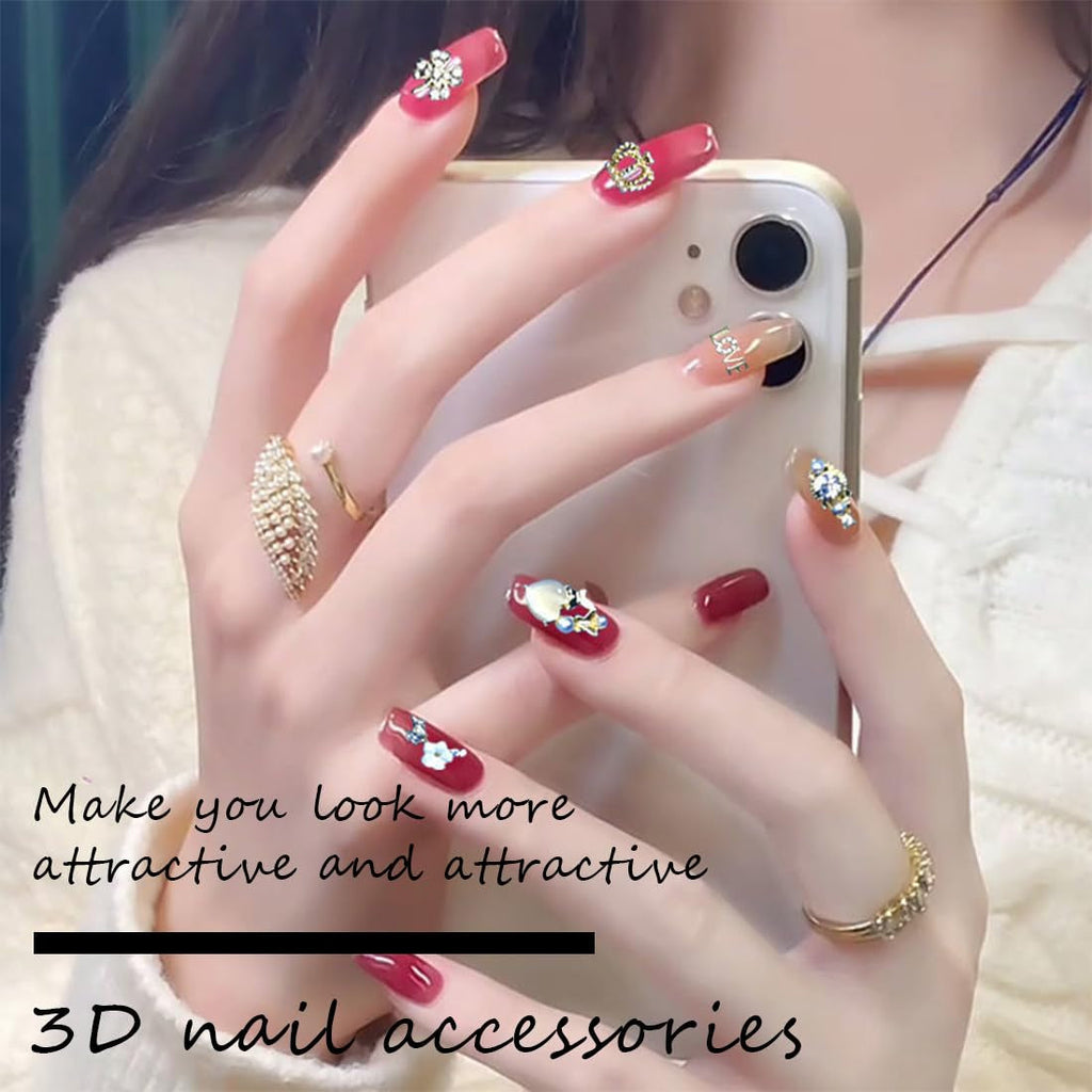 50 Stück Gold Nail Charms, 3D Glänzend Nail Art Charms, Glitzersteine Nägel Perle Legierung Nagel, Schmetterling Strasssteine Nägel Charms, DIY Nail Art Zubehör, Für Mädchen Frauen