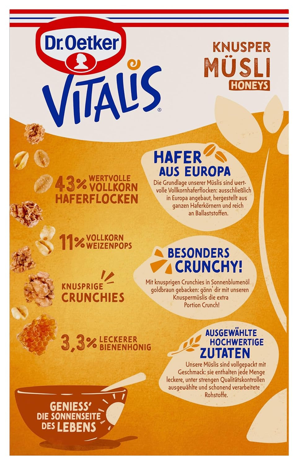 Dr. Oetker Vitalis Crunchy Honeys: Musli crocant cu miere, pentru micul dejun și gustări, pachet de 5 (5 x 600g)