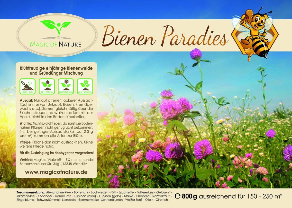 Magic of Nature 800gr. Blumensamen Mischung - Bienen Paradies - Blühfreudige Bienenweide für 150 bis 250 m²