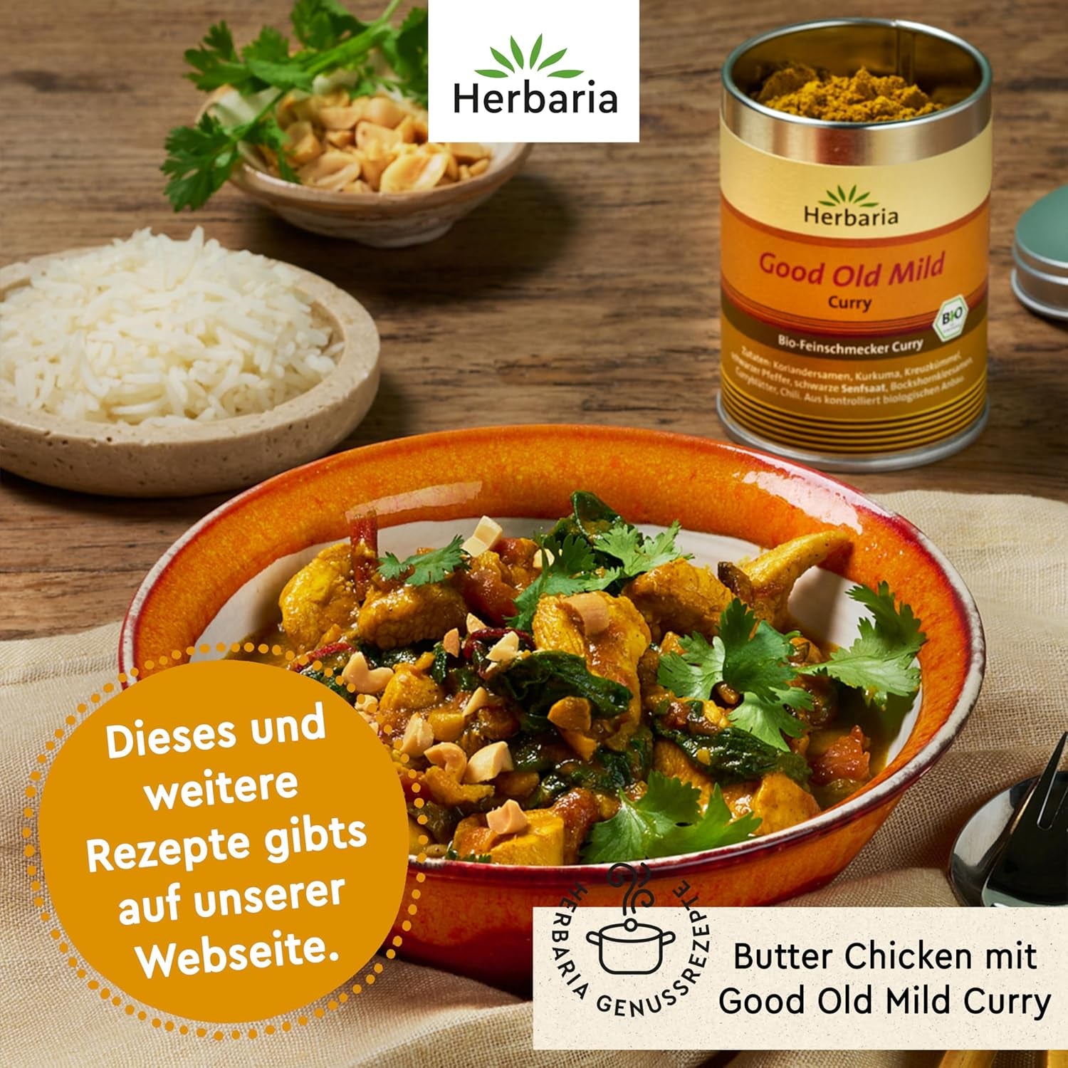 Herbaria Good Old Mild Curry bio 80g M-Dose – Currypulver, Currymischung - Bio-Gewürzmischung für klassische Curry-Spezialitäten z.B. Currywurst - erlesenen Zutaten in nachhaltiger Aromaschutz-Dose