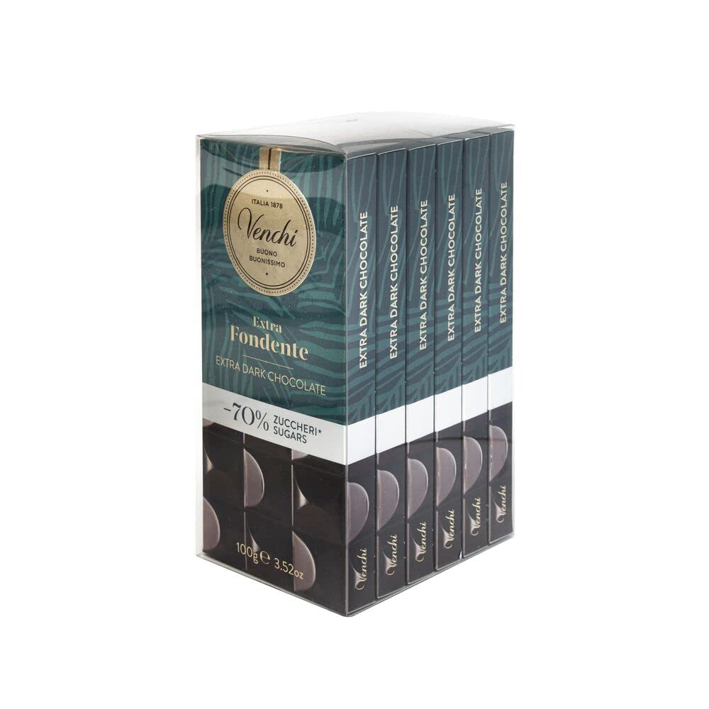 Venchi – Pachet de 6 batoane de ciocolată neagră cu alune de pădure, 600g – Fără zahăr adăugat – Fără îndulcitori artificiali – Fără gluten – Vegan – Idee de cadou