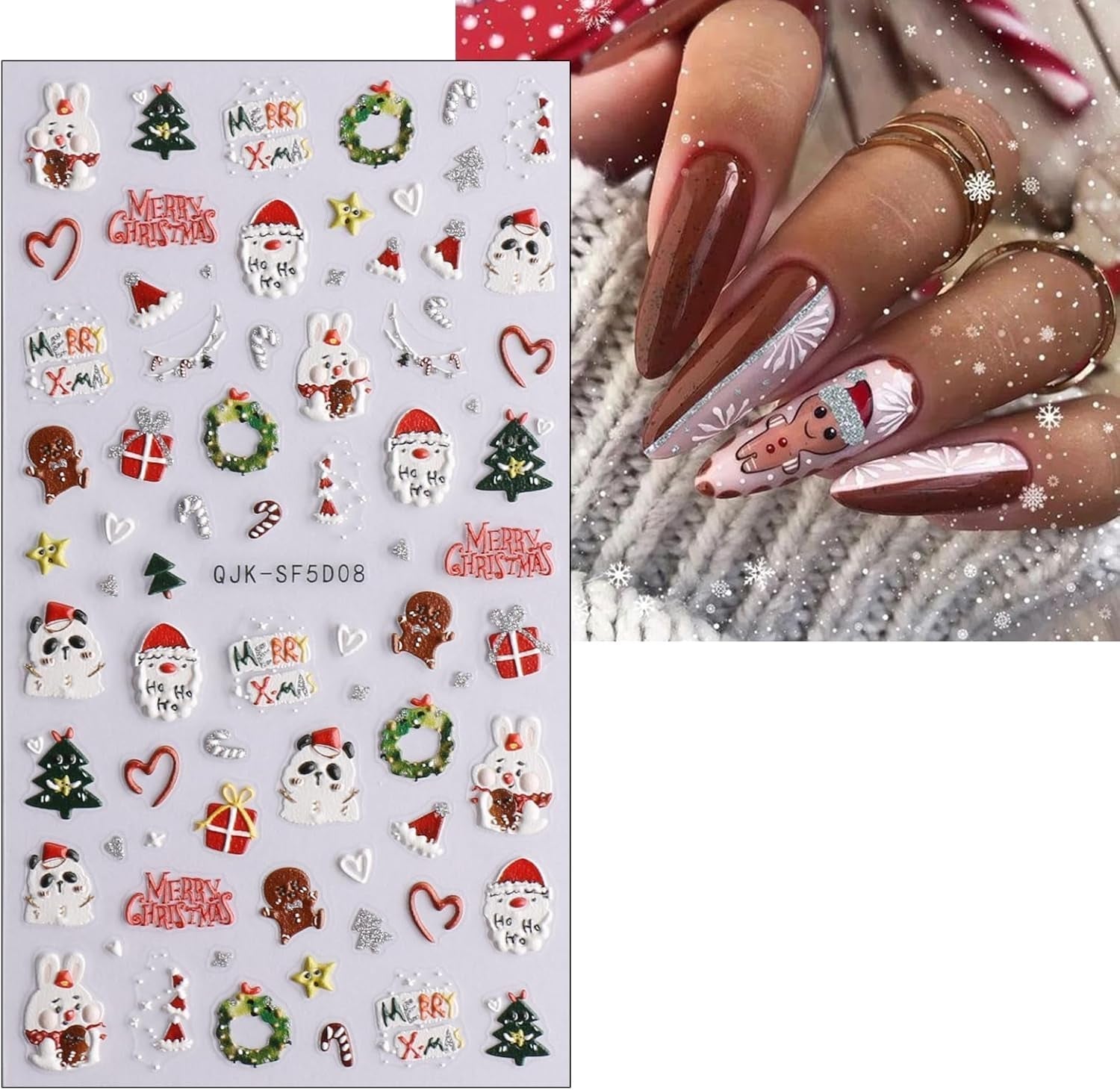 Autocolante 3D pentru unghii Crăciun, 4 foi autocolante 5D pentru unghii, autocolante stereoscopice pentru unghii, decorațiuni, accesorii pentru design unghii