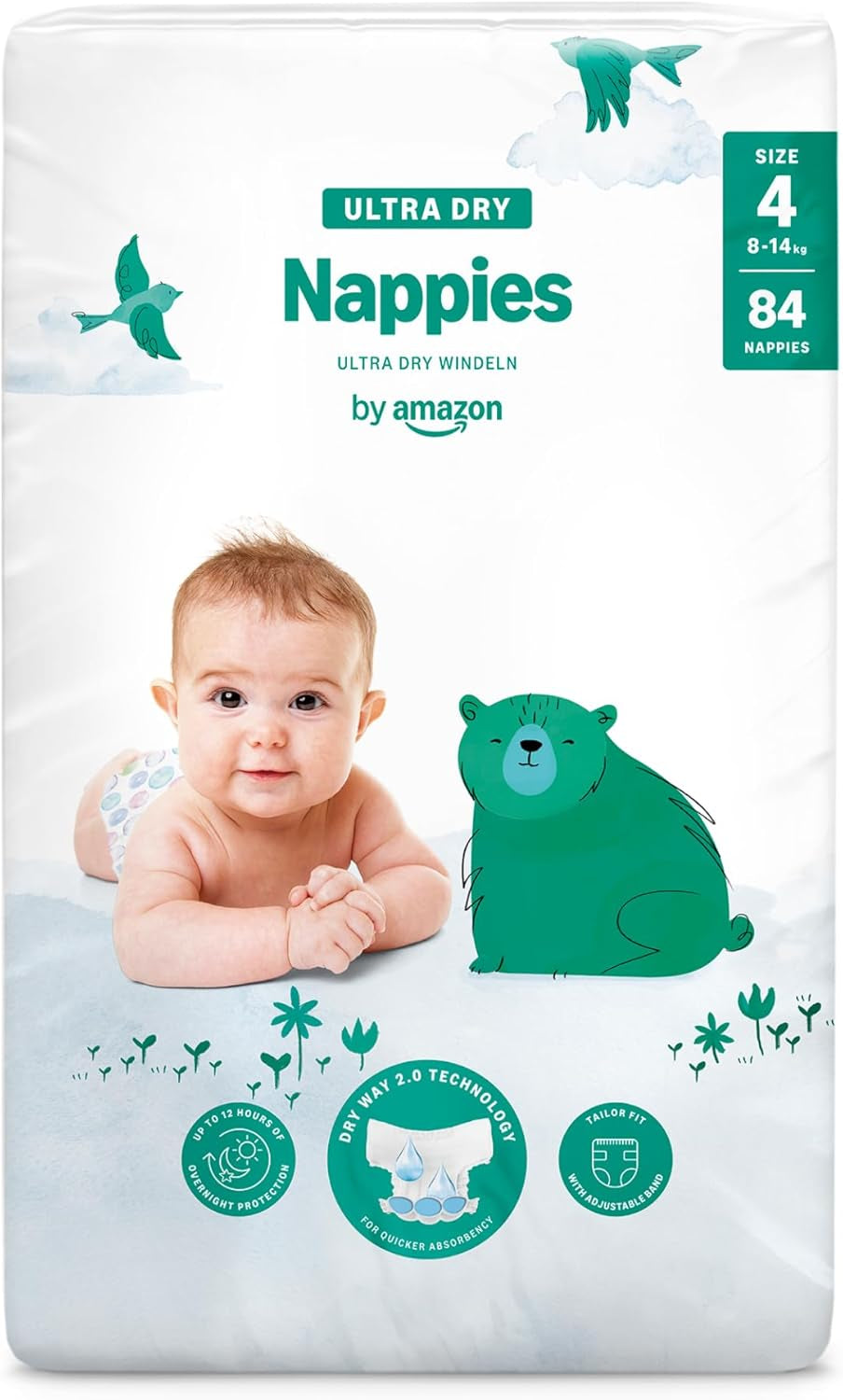 Scutece Ultra Dry de la Amazon, mărimea 3 (4-9 kg) - Cutie lunară, alb, 172 bucăți (2 pachete a câte 86) (Anterior sub marca Mama Bear, produs identic)