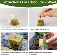 50 de bucăți de covoraș de creștere din vată minerală, cub de vată minerală, izolație din vată minerală, covoraș de creștere din vată minerală cu foarfece și mănuși pentru creștere fără sol, hidroponie și transplantare