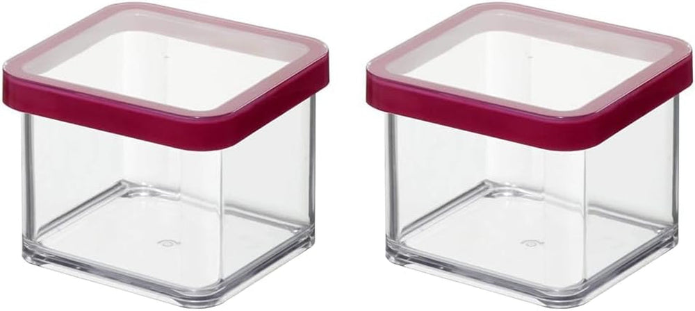 Rotho Loft set de 5 borcane de depozitare cu capac, diferite dimensiuni, plastic alimentar (PP) fără BPA, transparent/roșu, (21,4 x 21,4 x 23,5 cm) Cutii depozitare alimente Naty Shop 0,5 L pătrat (pachet de 2)