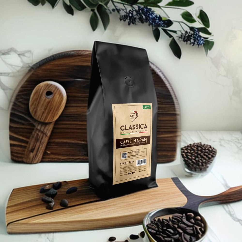 NIK CAFE’ – Amestec Classico – boabe de cafea prăjite. Excelența sa, cea robustă. 100% robustă