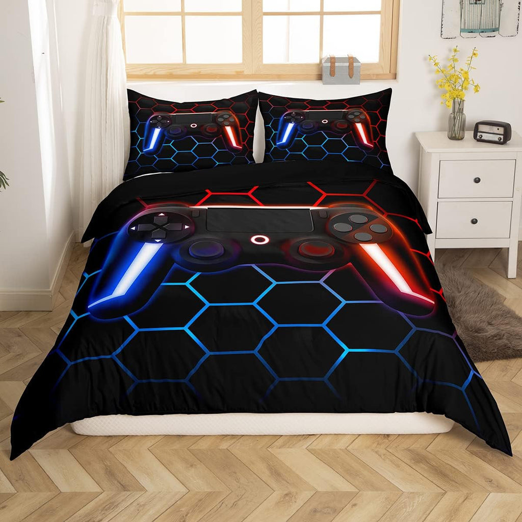 Gamer Bettwäsche Sets Für Jungen 155X220,Gaming Bettbezug Kinder Teens Männer Videospiel Zimmer Dekor Reversible Gaming Tröster Abdeckung Grün Retro Game Controller Bettbezug Weicher Luxus 2 Stücke