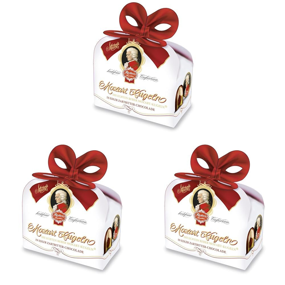 Reber, Mozart - bile, pungă de 5, bile Mozart din ciocolată neagră, umplute cu marțipan, 100 grame Bomboane de Ciocolata Naty Shop 40 grame (pachet de 3 bucăți)