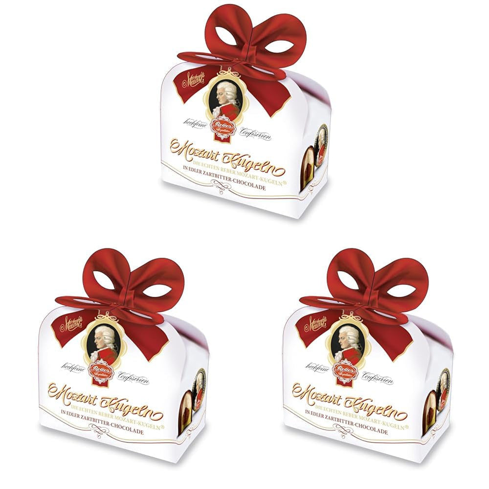 Reber, Mozart - bile, pungă de 5, bile Mozart din ciocolată neagră, umplute cu marțipan, 100 grame Bomboane de Ciocolata Naty Shop 40 grame (pachet de 3 bucăți)