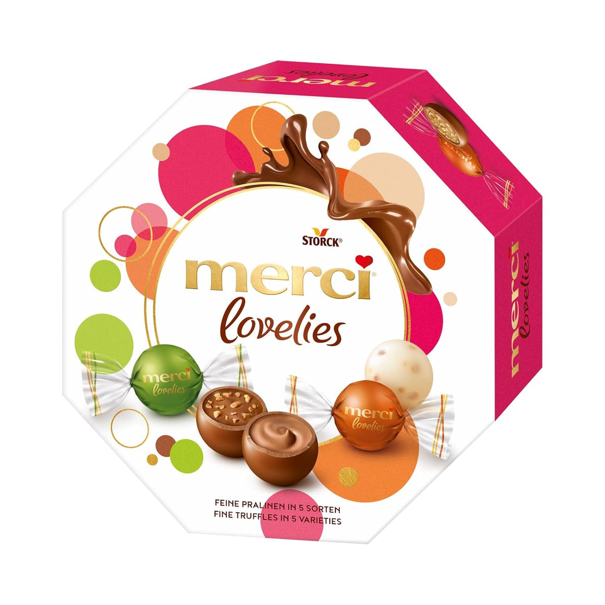 merci lovelies Classic – 1 x 185 g – Cutie de praline cu 5 specialități de ciocolată umplute – Bile de ciocolată pentru a fi împărțite și oferite cadou