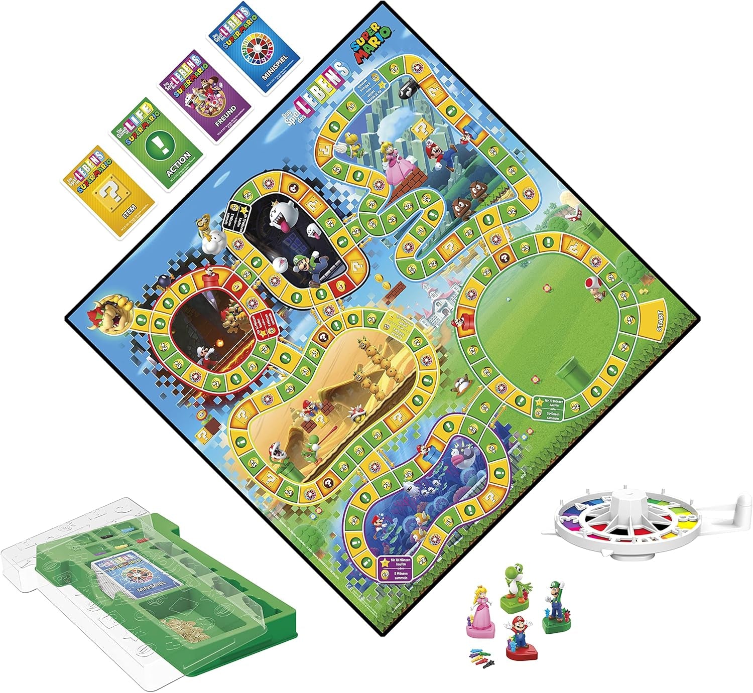 Joc de societate Hasbro The Game of Life Super Mario pentru copii cu vârsta de 8 ani și peste, joacă mini-jocuri, colectează stele și luptă cu Bowser