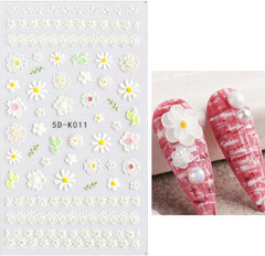 JMEOWIO 3D Nagelsticker Frühling Blumen 5 Blatt Nagelaufkleber 5D Stereoskopisch Selbstklebend Bunte Blüte Nail Art Sticker Dekoration Nageldesign Zubehör