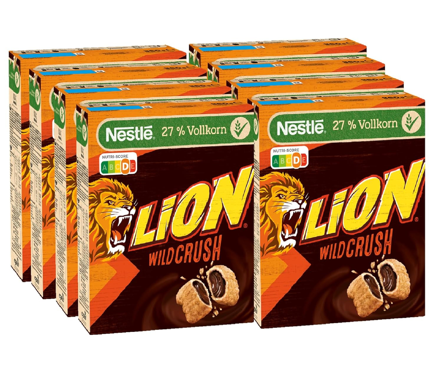 Cereale de mic dejun Nestlé LION WildCrush cu ciocolată și caramel, pachet de 8 (8 x 360 g)