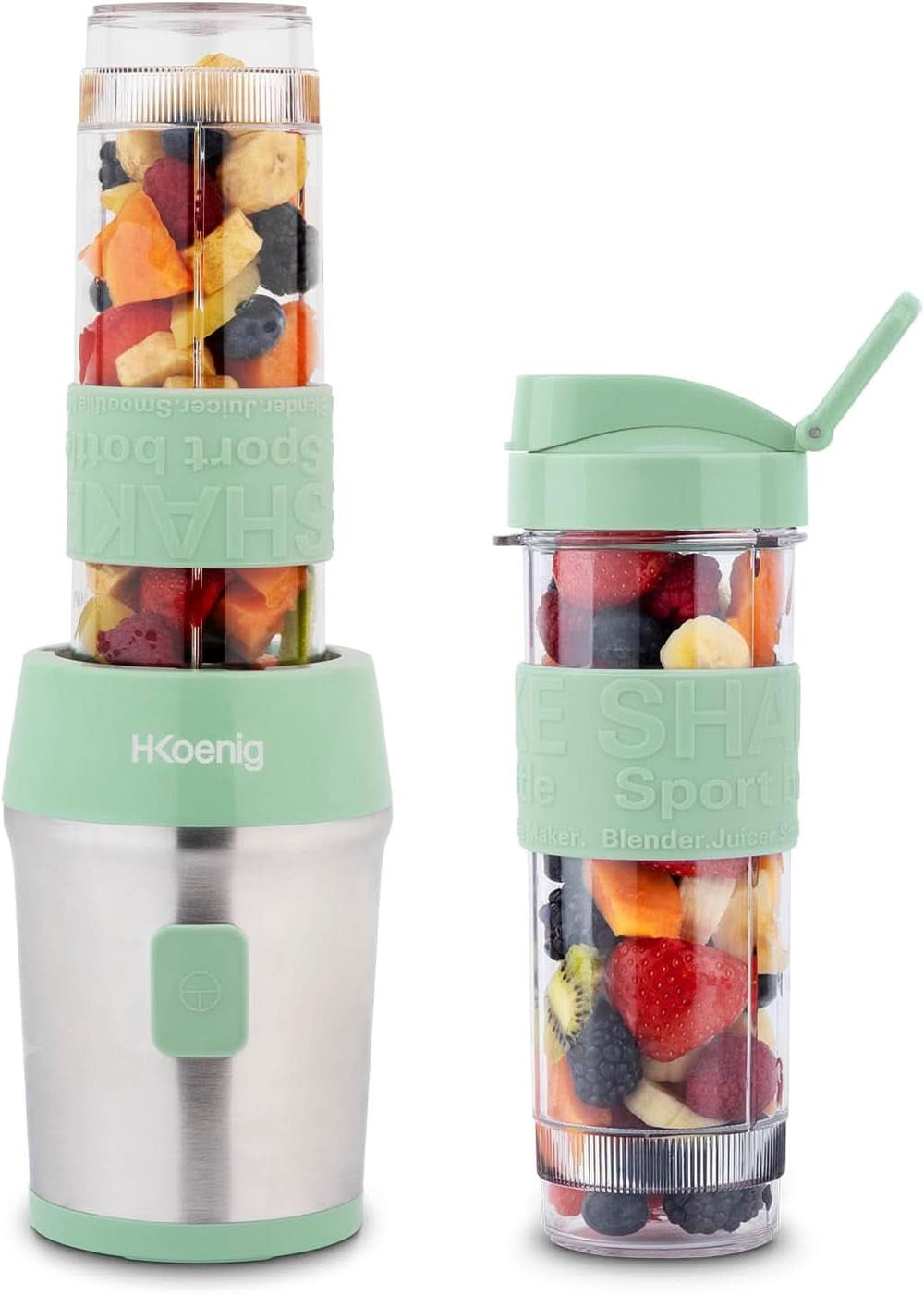 H.Koenig Smoothie Maker SMOO9 - Mini Standmixer - Mini Blender - 300 Watt - 570 Ml - Edelstahl - 2 Kunststofflaschen - Bpa-Frei, Grau Bucatarie Naty Shop Pastellgrün