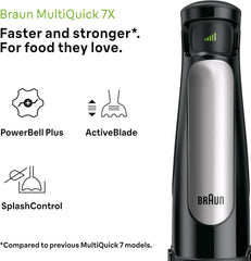 Braun Household Hogar Multiquick 7 Mixer, Spritzschutz, Spülmaschinenfest, Bpa-Frei, 600 Ml, Zerkleinerer 500 Ml, Eisklinge, MQ 7035XBI, 1000 W, Schwarz, MQ7035XBI Bucatarie Naty Shop