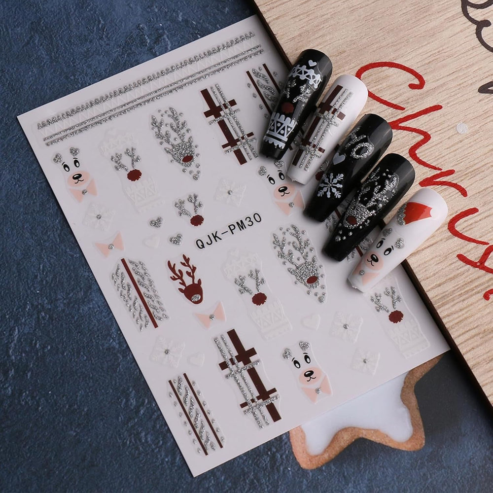 JMEOWIO Nagelsticker Glitzer Weihnachten 10 Blatt Nail Art Sticker Selbstklebend Nagelaufkleber Schneeflocken Winter Dekoration Nageldesign Zubehör
