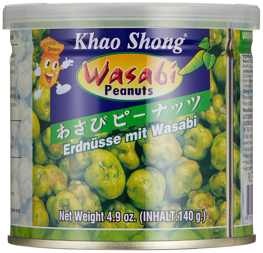 Mazăre verde prăjită Khao Shong cu wasabi, mazăre crocantă într-un aluat picant, o alternativă cu conținut scăzut de grăsimi la nuci, iuțeală medie, 1 conservă de 140 g | 140 g (1 pachet)