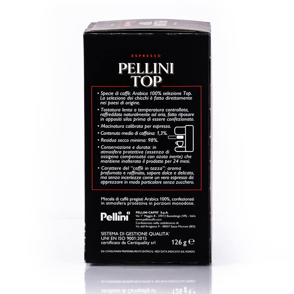 Pellini Caffè, Espresso Pellini Top 100% Arabica - 6 Packungen mit 18 Pads (6x126 g, insgesamt 108 Pads)