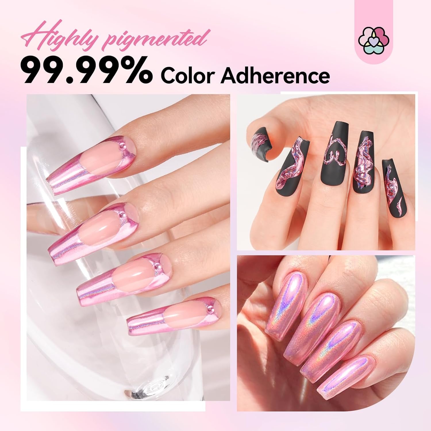 Set pudră unghii Saviland Chrome – Pudră unghii Chrome Laser roz efect oglindă Nail Art cu laser, sclipici pentru unghii manichiură pudră decorativă cu bețișoare de burete, pudră sclipici pentru unghii salon de unghii